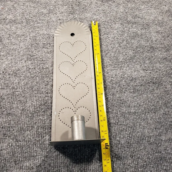 Punched Tin Stamped Metal Heart Candle Holder Wall Sconce Stand Alone Primitive - Picture 2 of 3